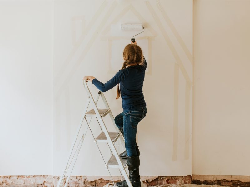 Girl home painting for interior renovation